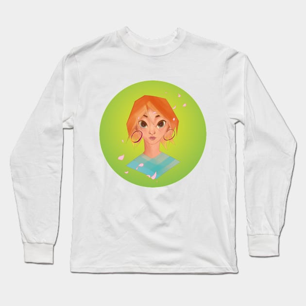 Cherry Blossom Girl Portrait (Round) Long Sleeve T-Shirt by Genesis